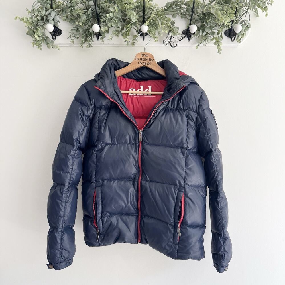 Men’s ADD down Puffer Hooded Navy jacket Ski Snow Warm luxury italian